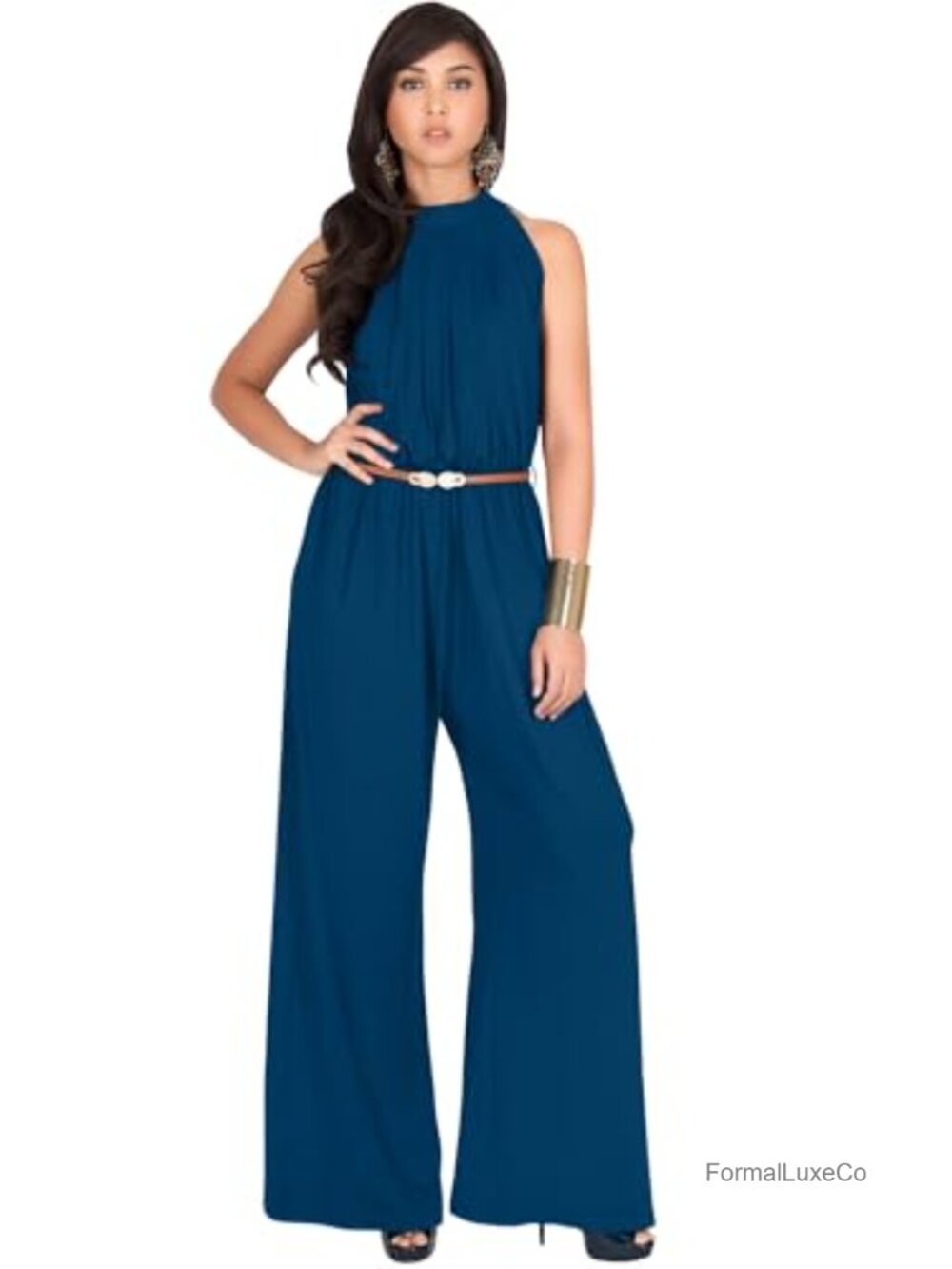 Sleeveless Wide Leg Jumpsuit Halter Cocktail Pantsuit Romper Plus Size